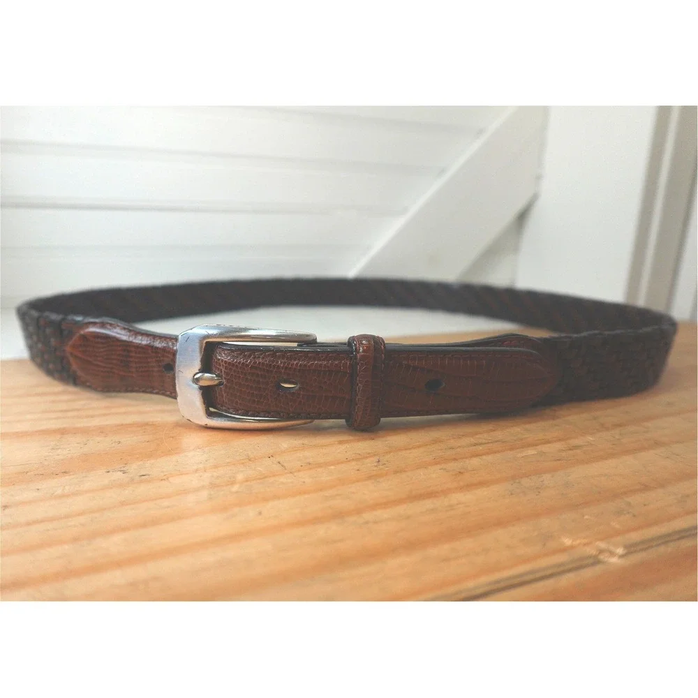 Vintage Brighton Belt Woven Leather Size 38 Unisex Black & Brown Lizard Skin
